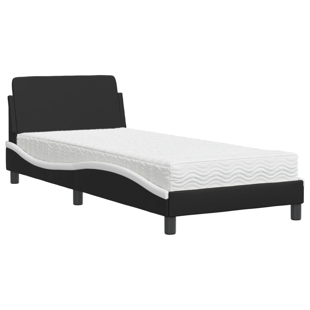 Lit avec matelas Dover noir et blanc 80x200 cm similicuir - XIOS