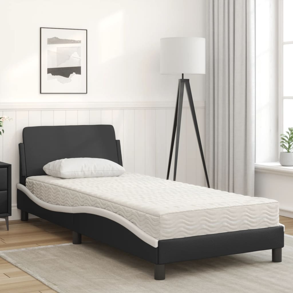Lit avec matelas Dover noir et blanc 80x200 cm similicuir - XIOS
