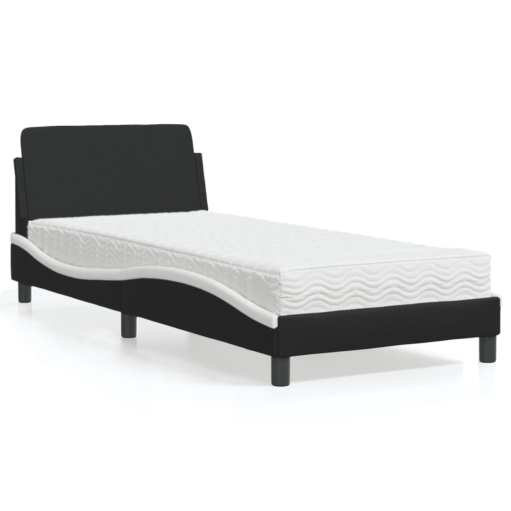 Lit avec matelas Dover noir et blanc 80x200 cm similicuir - XIOS