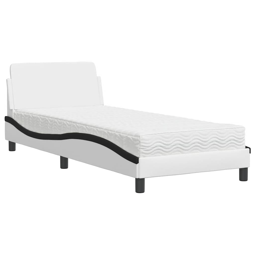 Lit avec matelas Dover blanc et noir 80x200 cm similicuir