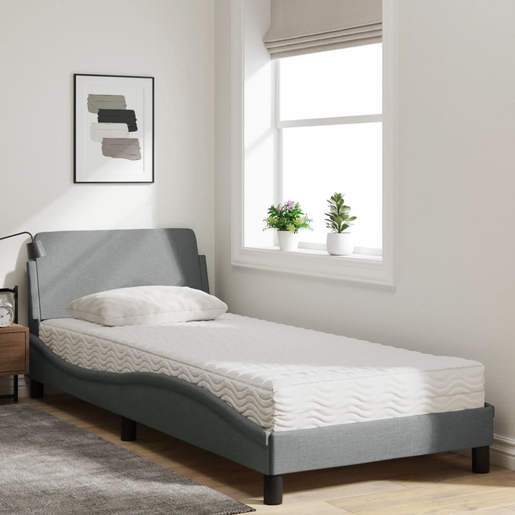 Lit avec matelas Dover gris clair 90x190 cm tissu - XIOS