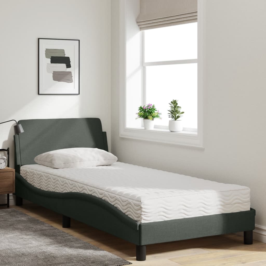 Lit avec matelas Dover gris foncé 90x190 cm tissu - XIOS