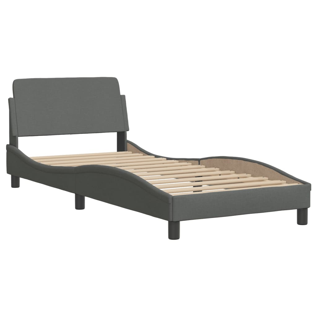 Lit avec matelas Dover gris foncé 90x190 cm tissu - XIOS