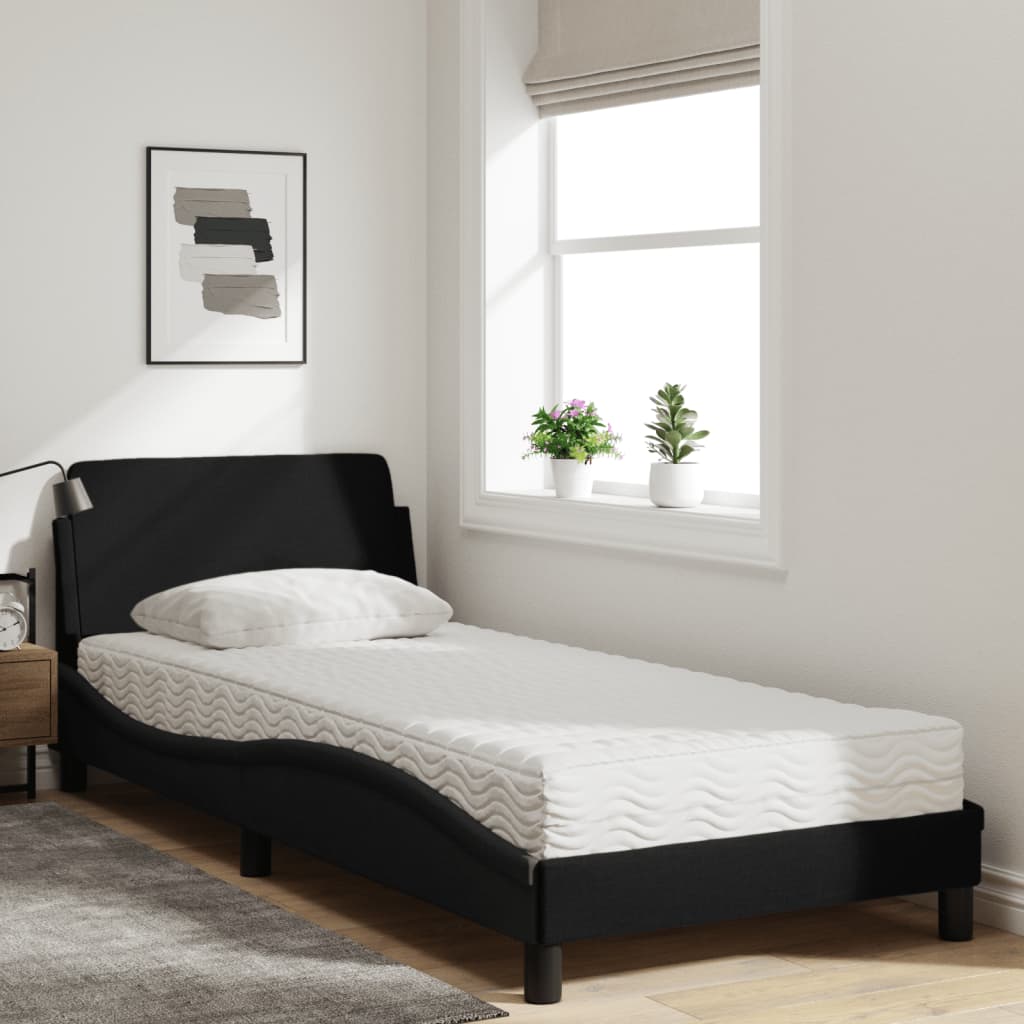 Lit avec matelas Dover noir 90x190 cm tissu - XIOS
