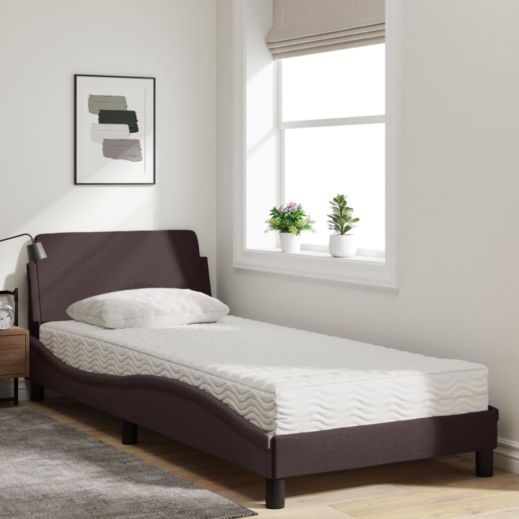 Lit avec matelas Dover marron foncé 90x190 cm tissu - XIOS
