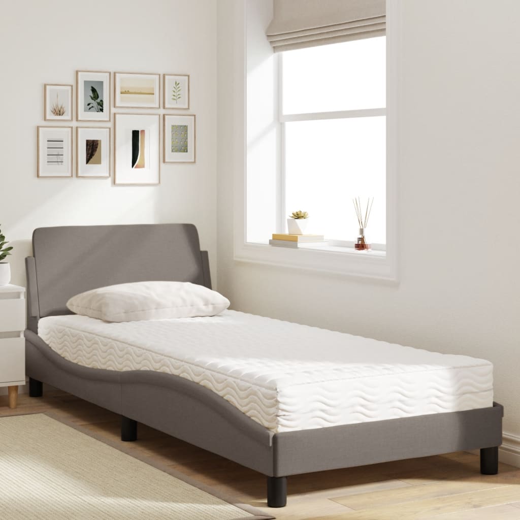 Lit avec matelas Dover taupe 90x190 cm tissu - XIOS