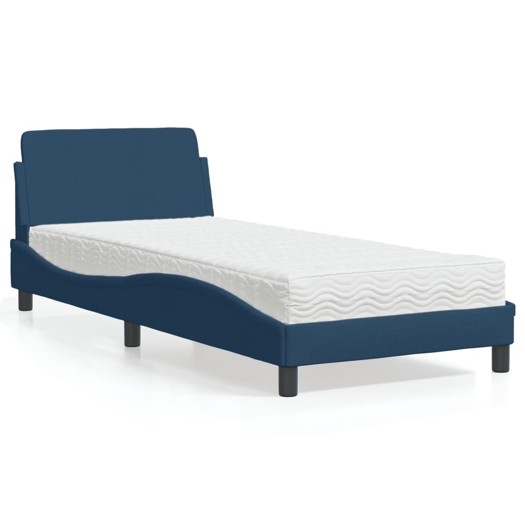 Lit avec matelas Dover bleu 90x190 cm tissu - XIOS