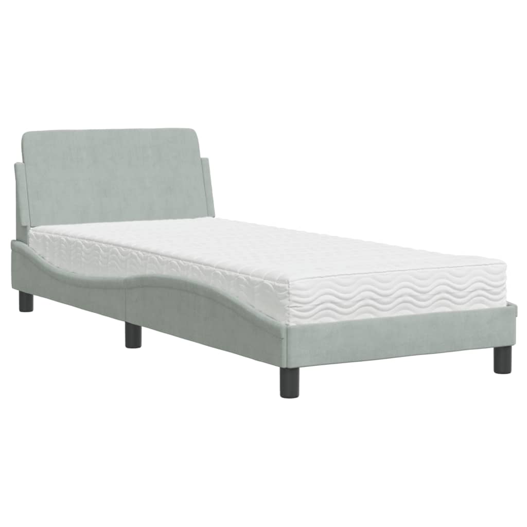 Lit avec matelas Dover gris clair 90x190 cm velours - XIOS