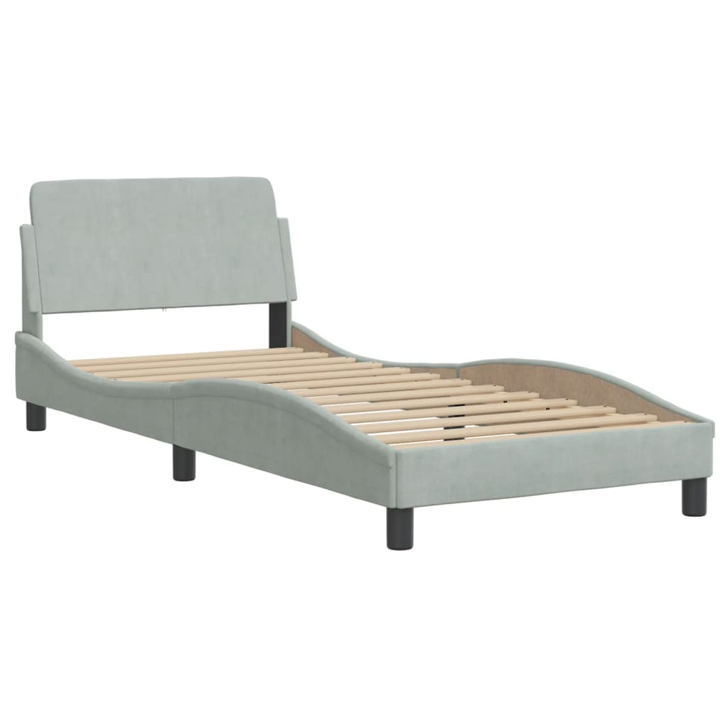 Lit avec matelas Dover gris clair 90x190 cm velours - XIOS