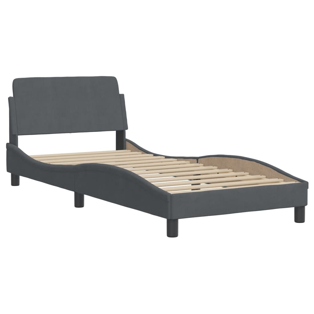 Lit avec matelas Dover gris foncé 90x190 cm velours - XIOS