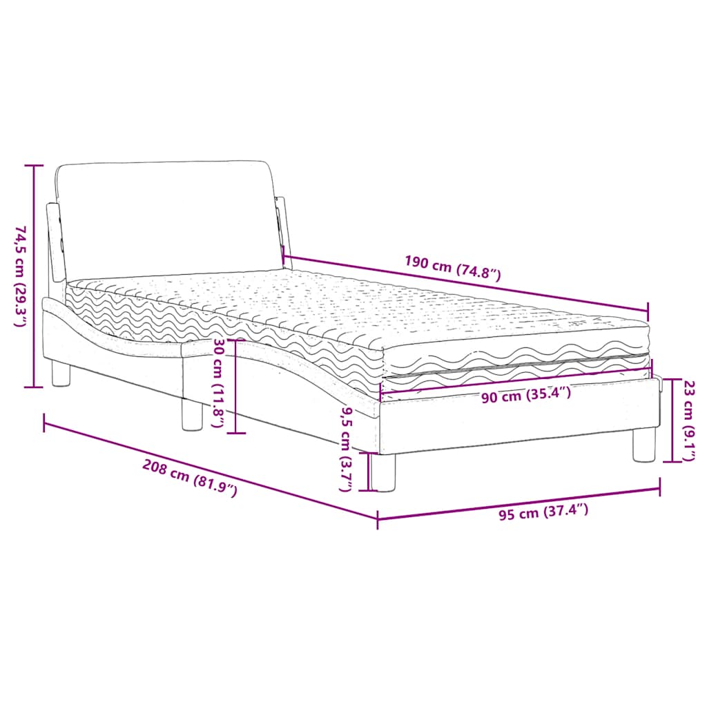 Lit avec matelas Dover vert foncé 90x190 cm velours - XIOS