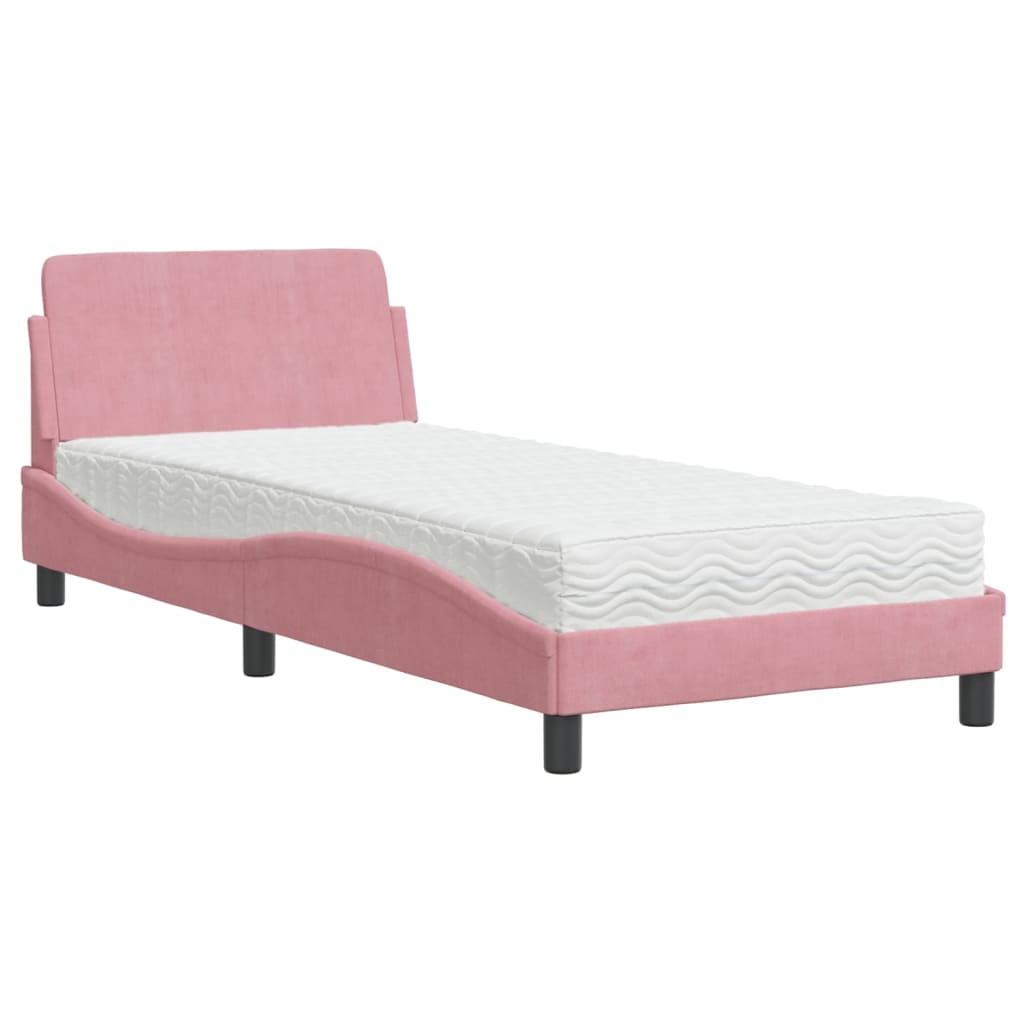 Lit avec matelas Dover rose 90x190 cm velours - XIOS