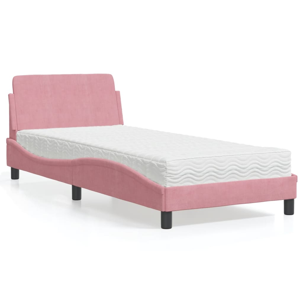 Lit avec matelas Dover rose 90x190 cm velours - XIOS