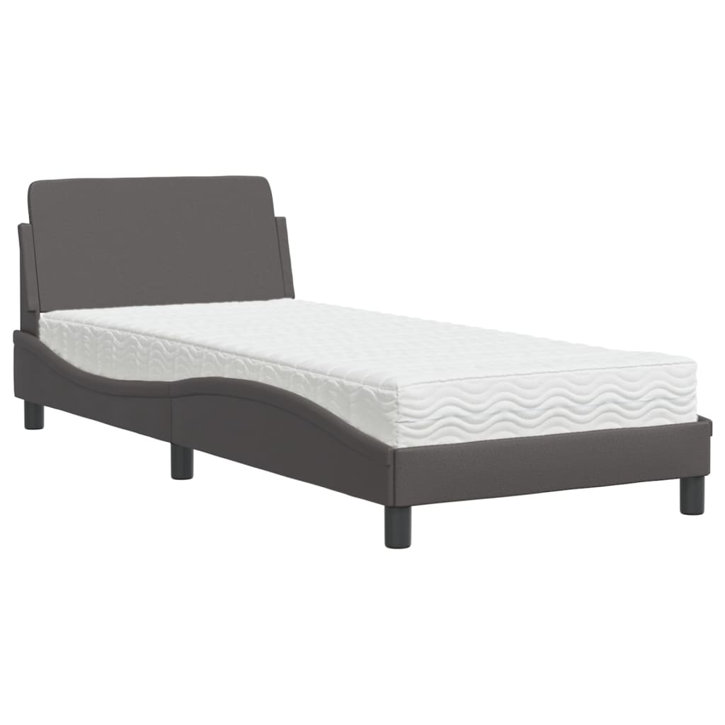 Lit avec matelas Dover gris 90x190 cm similicuir - XIOS