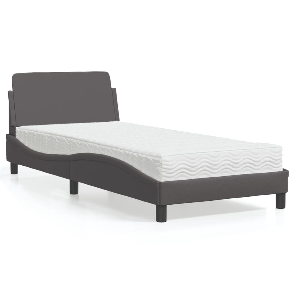 Lit avec matelas Dover gris 90x190 cm similicuir - XIOS