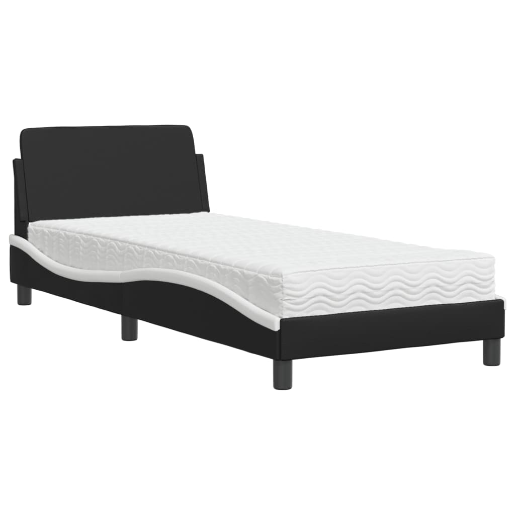 Lit avec matelas Dover noir et blanc 90x190 cm similicuir - XIOS