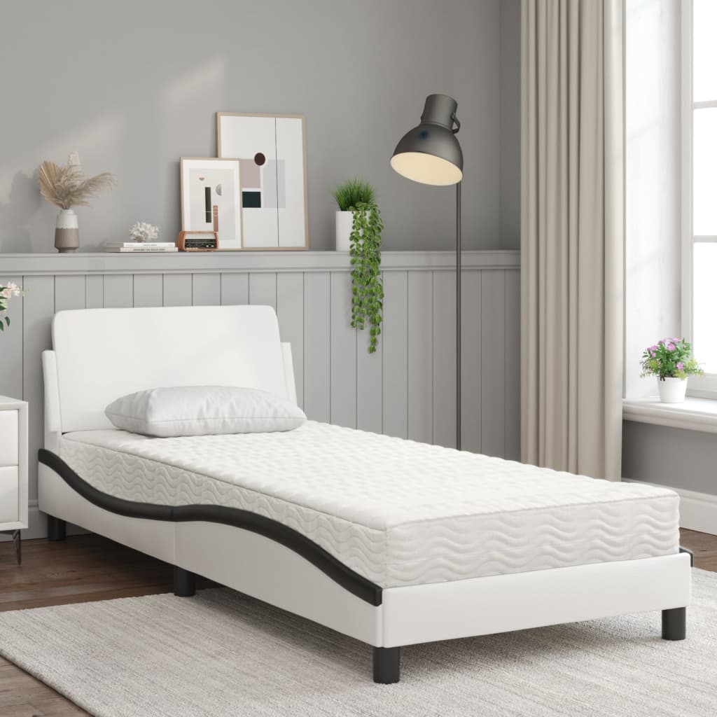 Lit avec matelas Dover blanc et noir 90x190 cm similicuir - XIOS