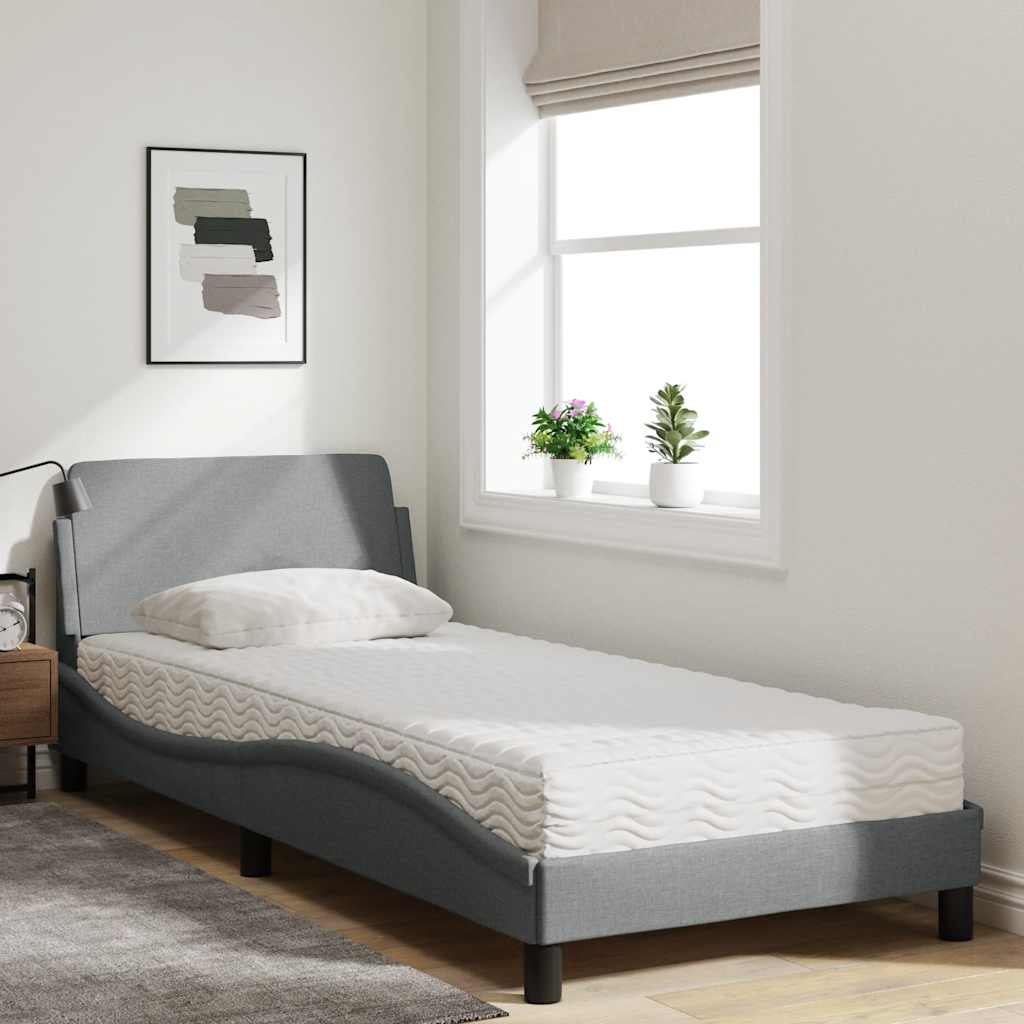 Lit avec matelas Dover gris clair 90x200 cm tissu
