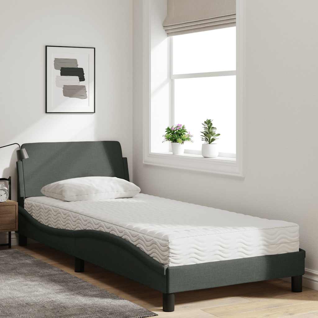 Lit avec matelas Dover gris foncé 90x200 cm tissu