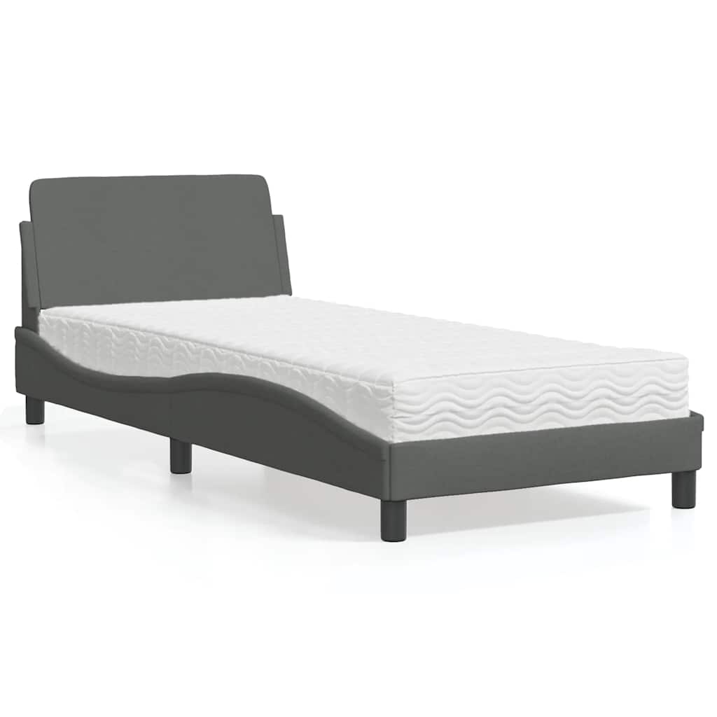 Lit avec matelas Dover gris foncé 90x200 cm tissu