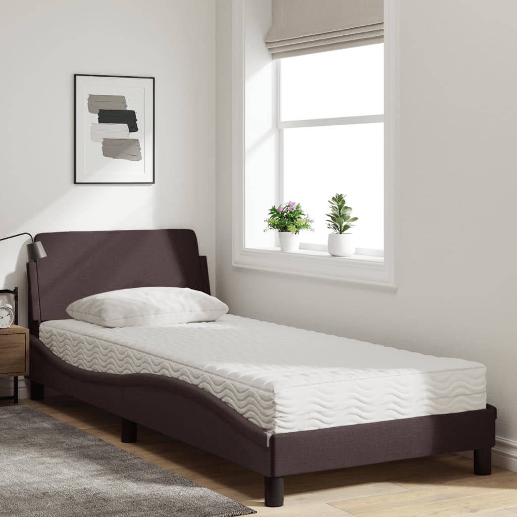 Lit avec matelas marron foncé 90x200 cm tissu - XIOS