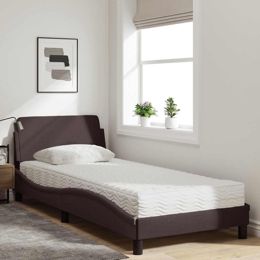 Lit avec matelas Dover marron foncé 90x200 cm tissu