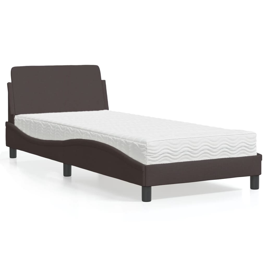 Lit avec matelas marron foncé 90x200 cm tissu - XIOS