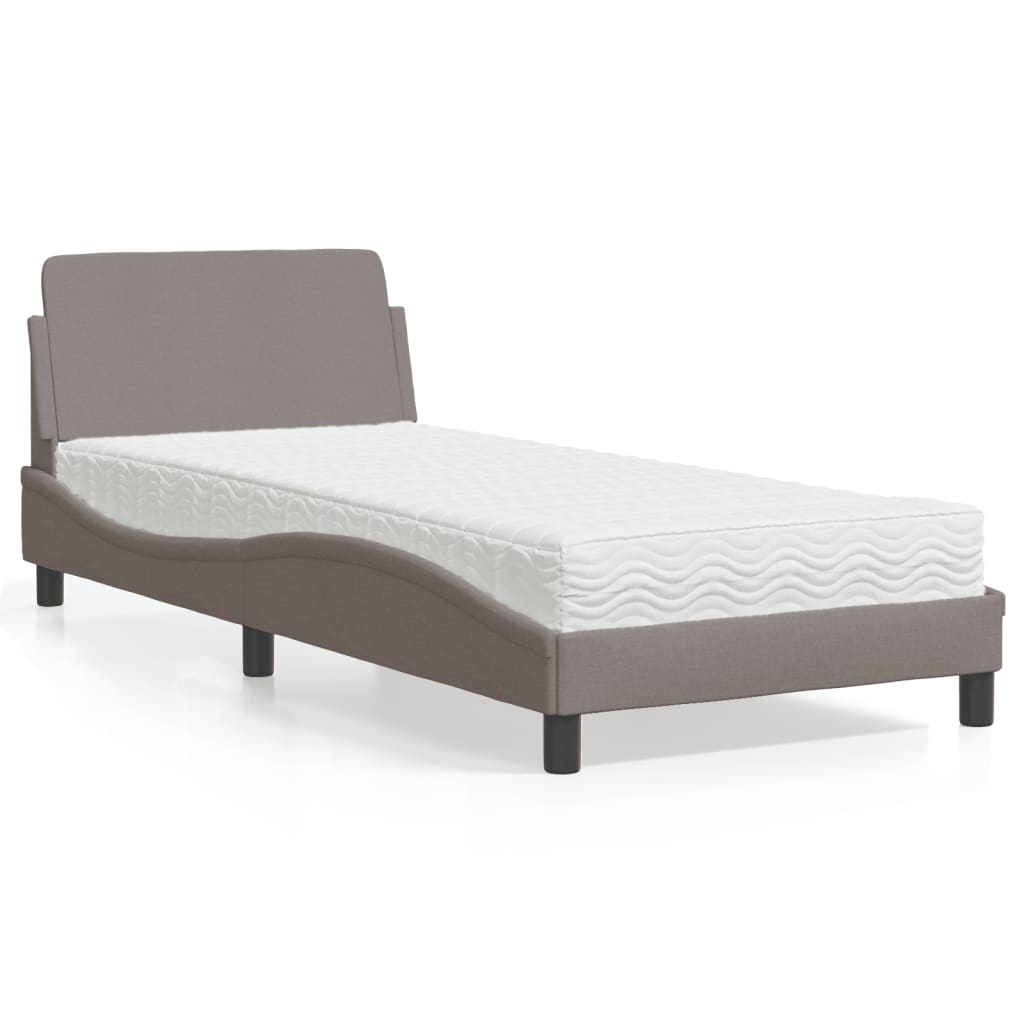 Lit avec matelas taupe 90x200 cm tissu - XIOS