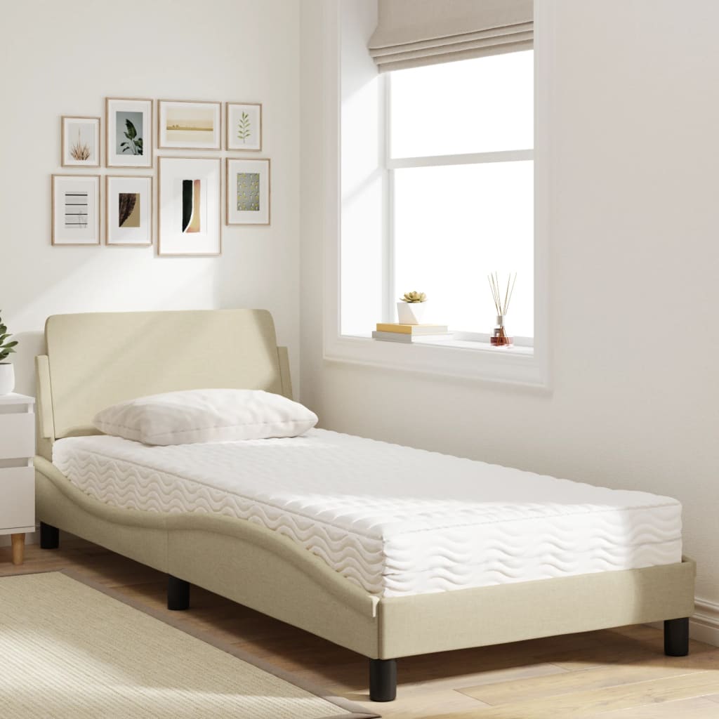 Lit avec matelas Dover crème 90x200 cm tissu - XIOS