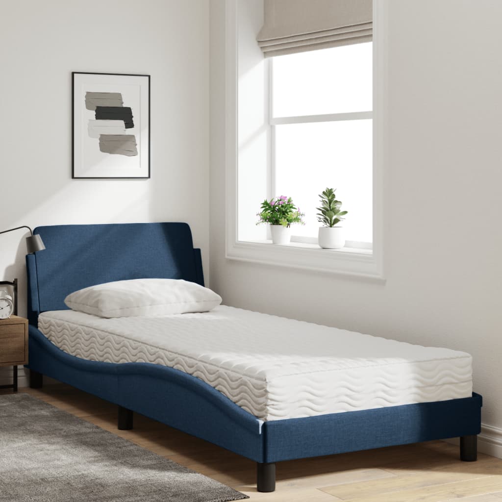 Lit avec matelas Dover bleu 90x200 cm tissu - XIOS