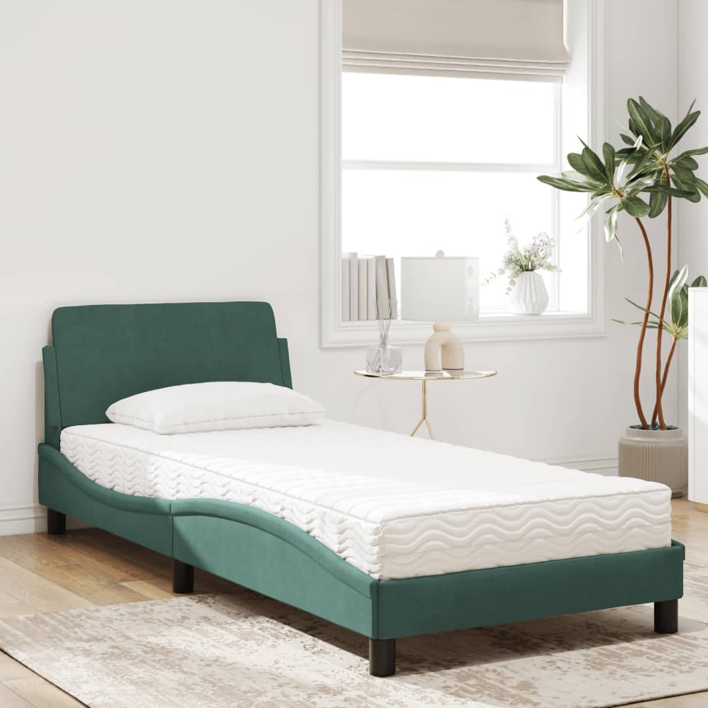Lit avec matelas vert foncé 90x200 cm velours - XIOS