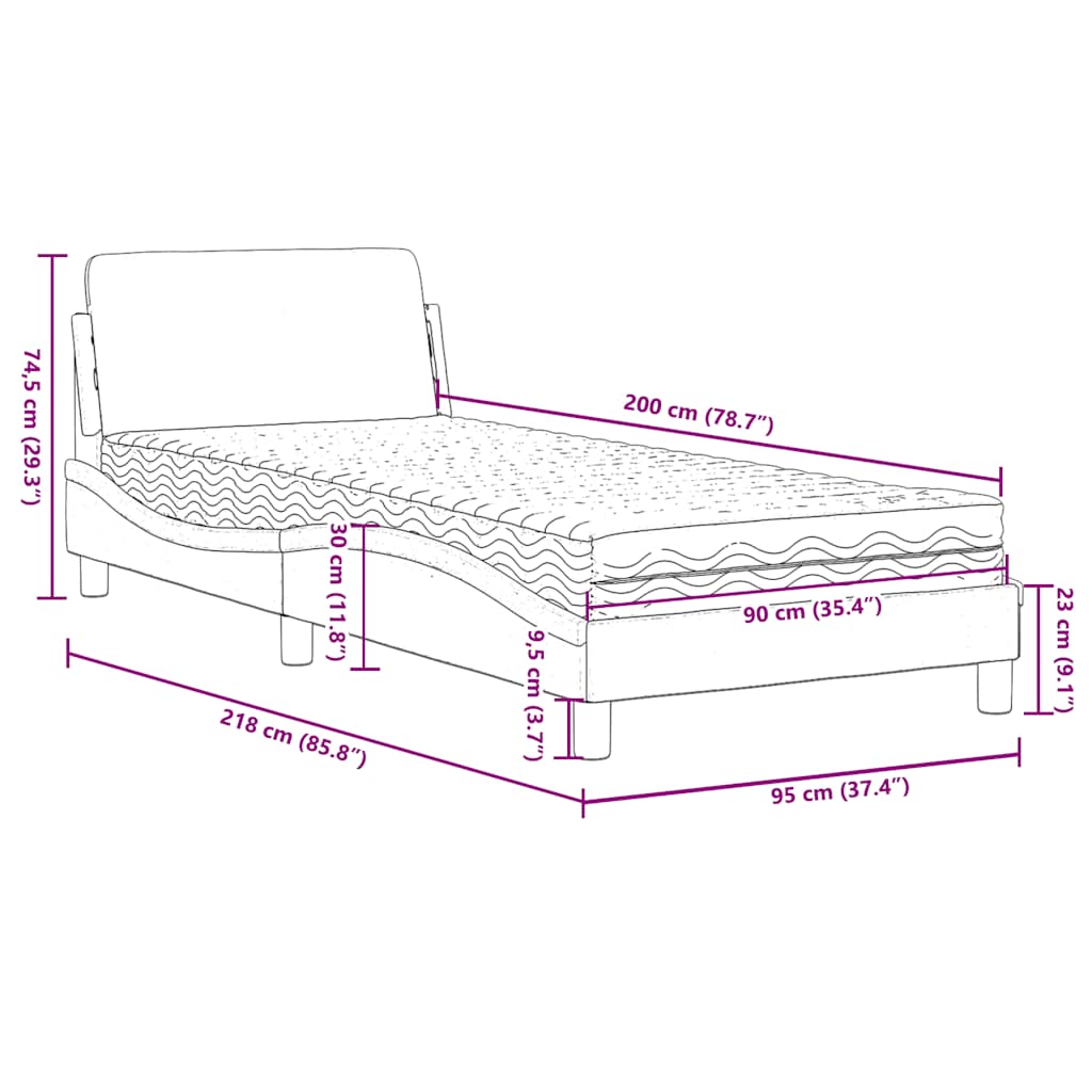 Lit avec matelas Dover vert foncé 90x200 cm velours