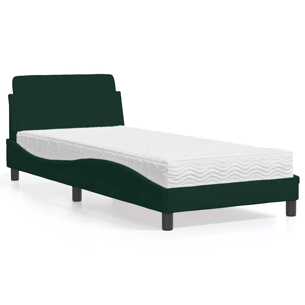 Lit avec matelas Dover vert foncé 90x200 cm velours