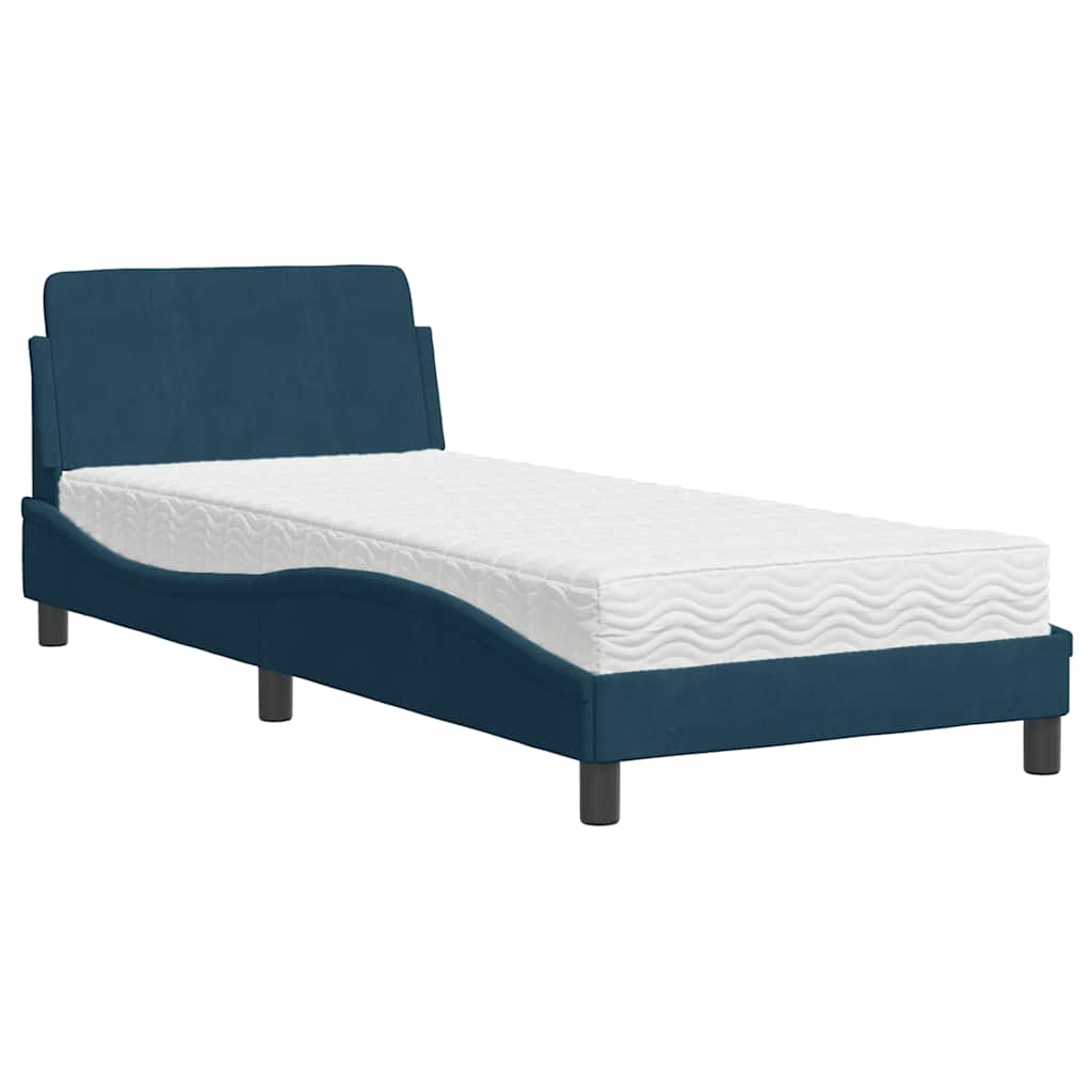 Lit avec matelas Dover bleu 90x200 cm velours - XIOS