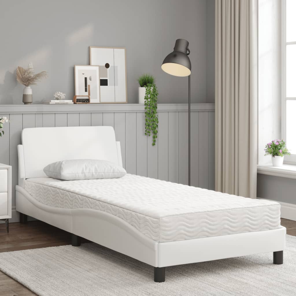 Lit avec matelas blanc 90x200 cm similicuir - XIOS