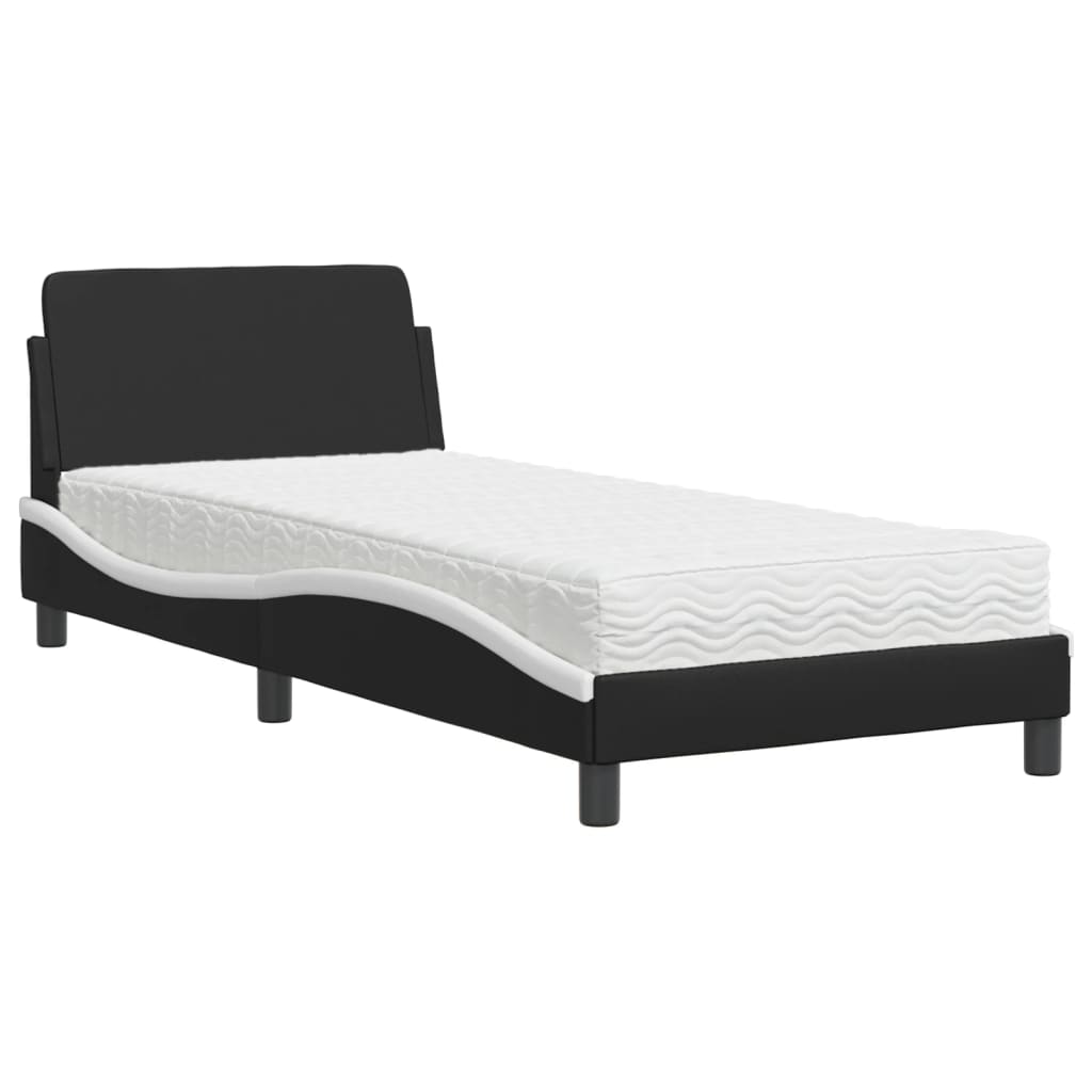 Lit avec matelas Dover noir et blanc 90x200 cm similicuir - XIOS