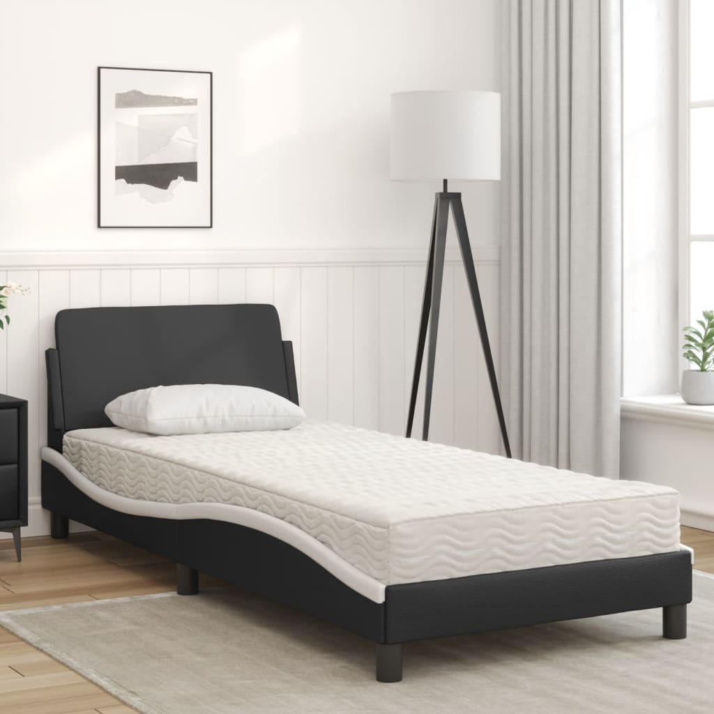Lit avec matelas Dover noir et blanc 90x200 cm similicuir - XIOS