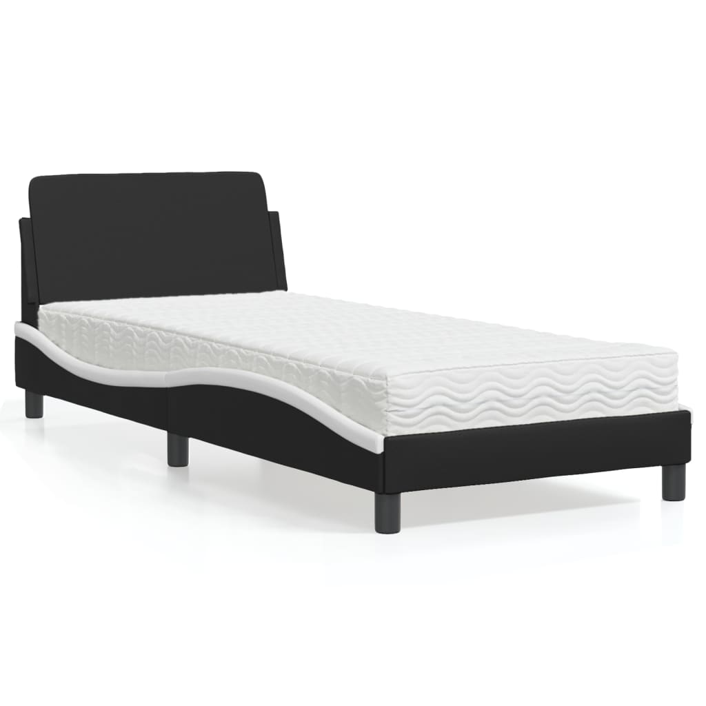 Lit avec matelas Dover noir et blanc 90x200 cm similicuir - XIOS