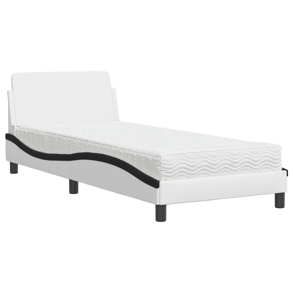 Lit avec matelas Dover blanc et noir 90x200 cm similicuir - XIOS