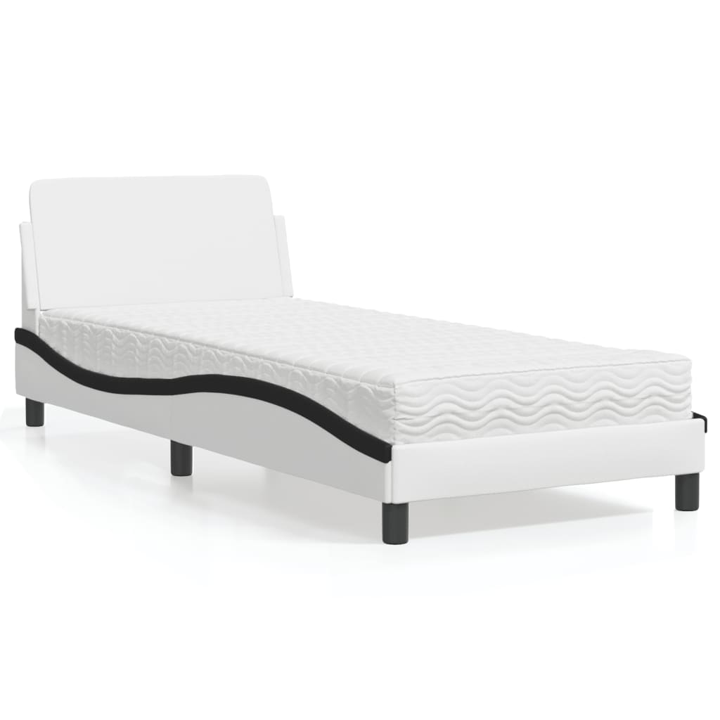 Lit avec matelas Dover blanc et noir 90x200 cm similicuir - XIOS