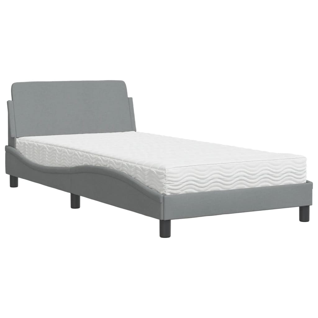 Lit avec matelas Dover gris clair 100x200 cm tissu - XIOS