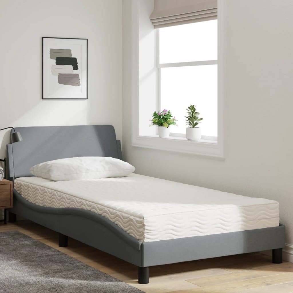 Lit avec matelas Dover gris clair 100x200 cm tissu - XIOS