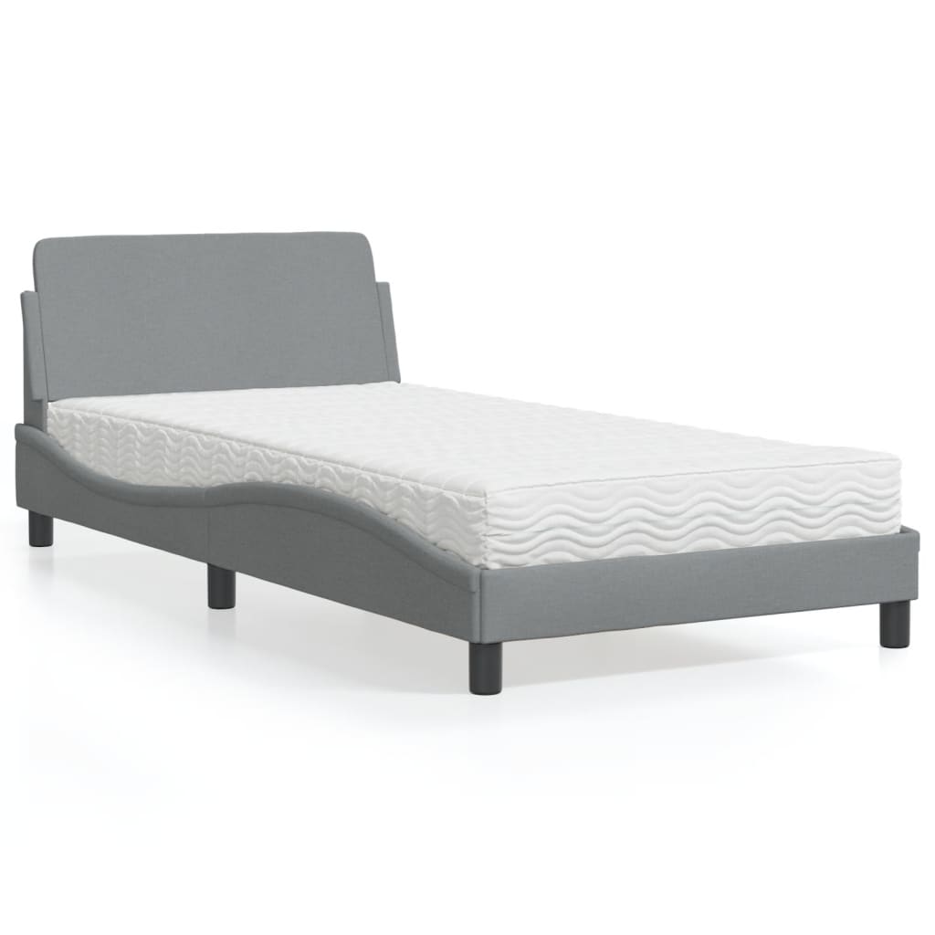 Lit avec matelas Dover gris clair 100x200 cm tissu - XIOS