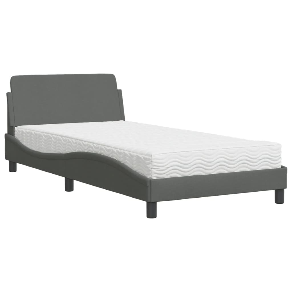 Lit avec matelas Dover gris foncé 100x200 cm tissu - XIOS