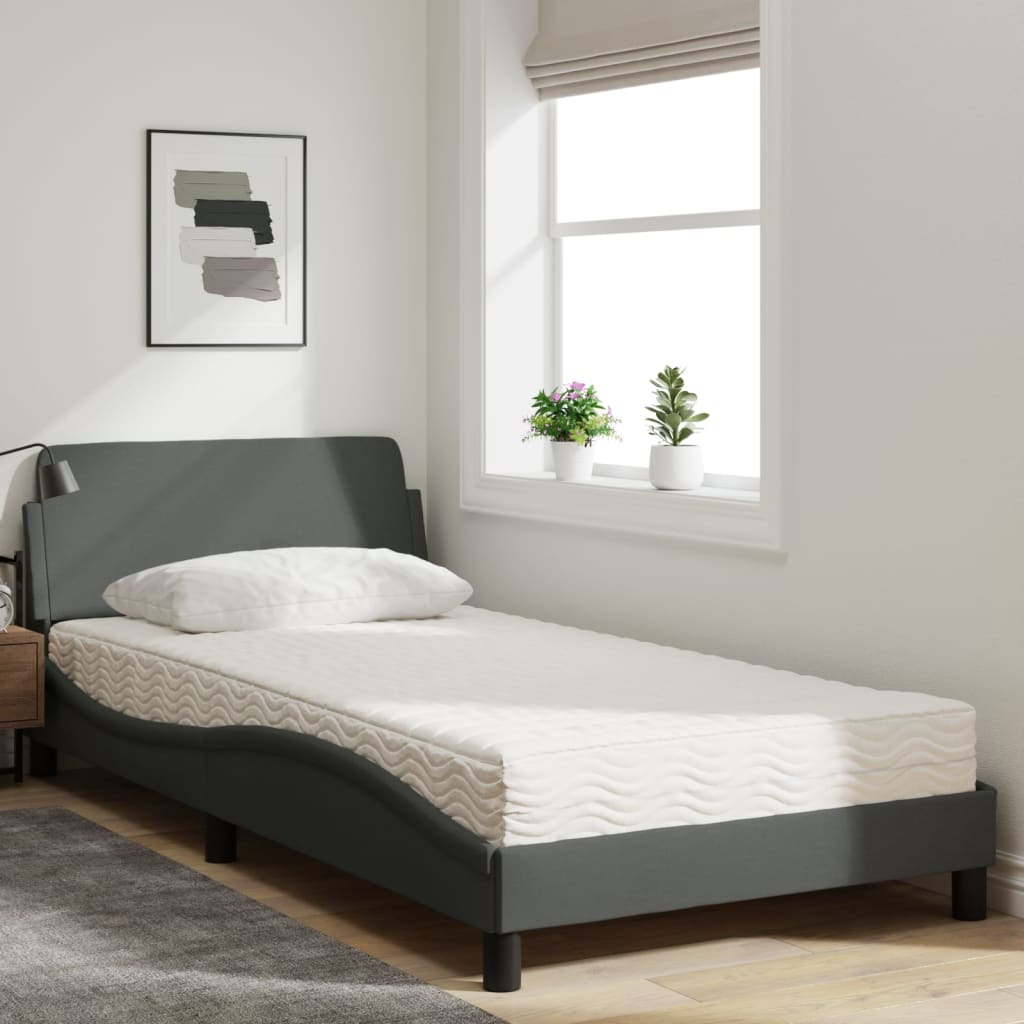 Lit avec matelas Dover gris foncé 100x200 cm tissu - XIOS
