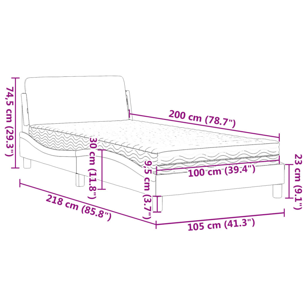 Lit avec matelas Dover gris foncé 100x200 cm tissu - XIOS