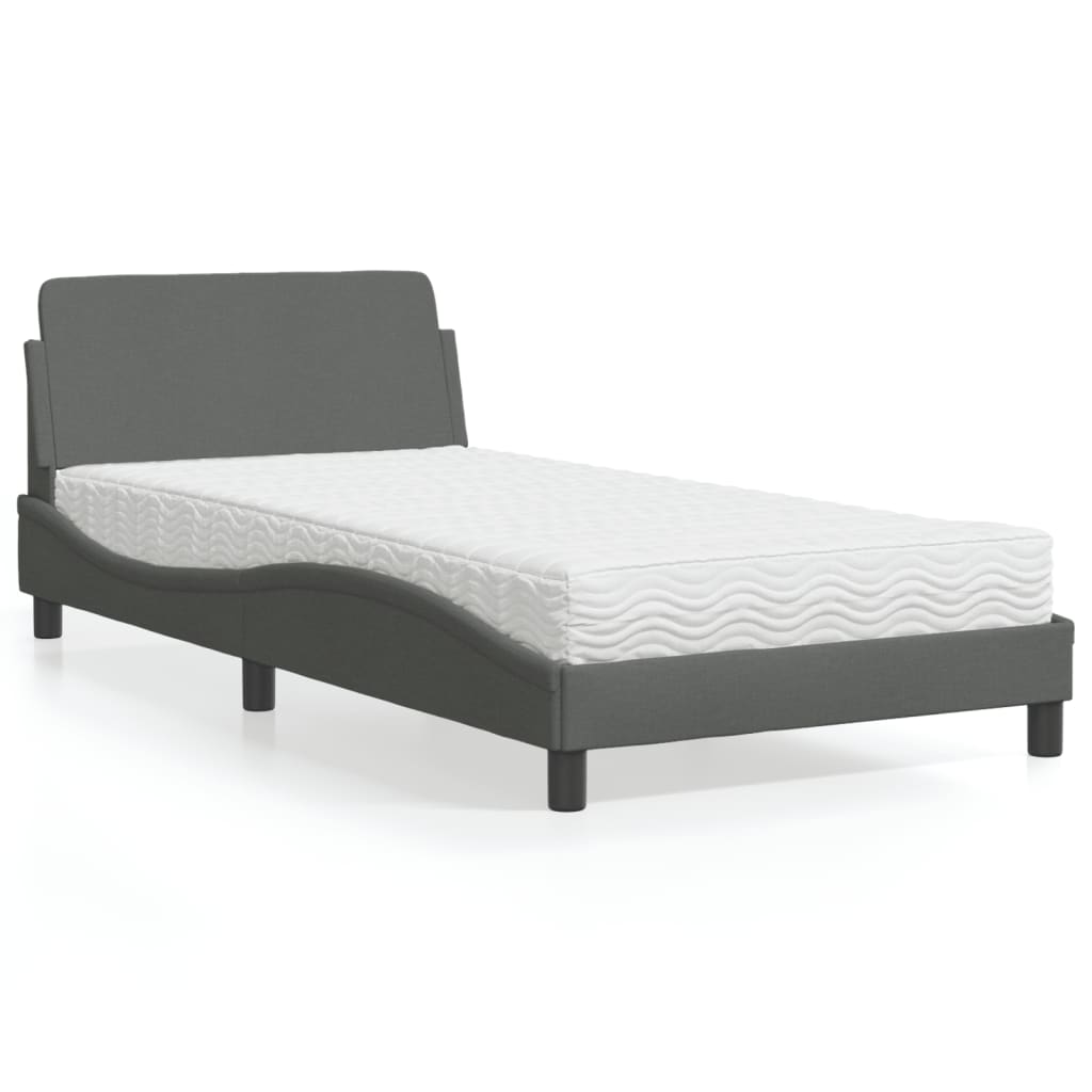 Lit avec matelas Dover gris foncé 100x200 cm tissu - XIOS