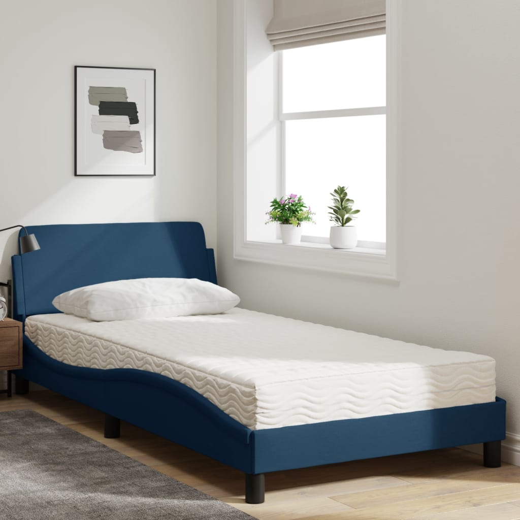Lit avec matelas Dover bleu 100x200 cm tissu - XIOS