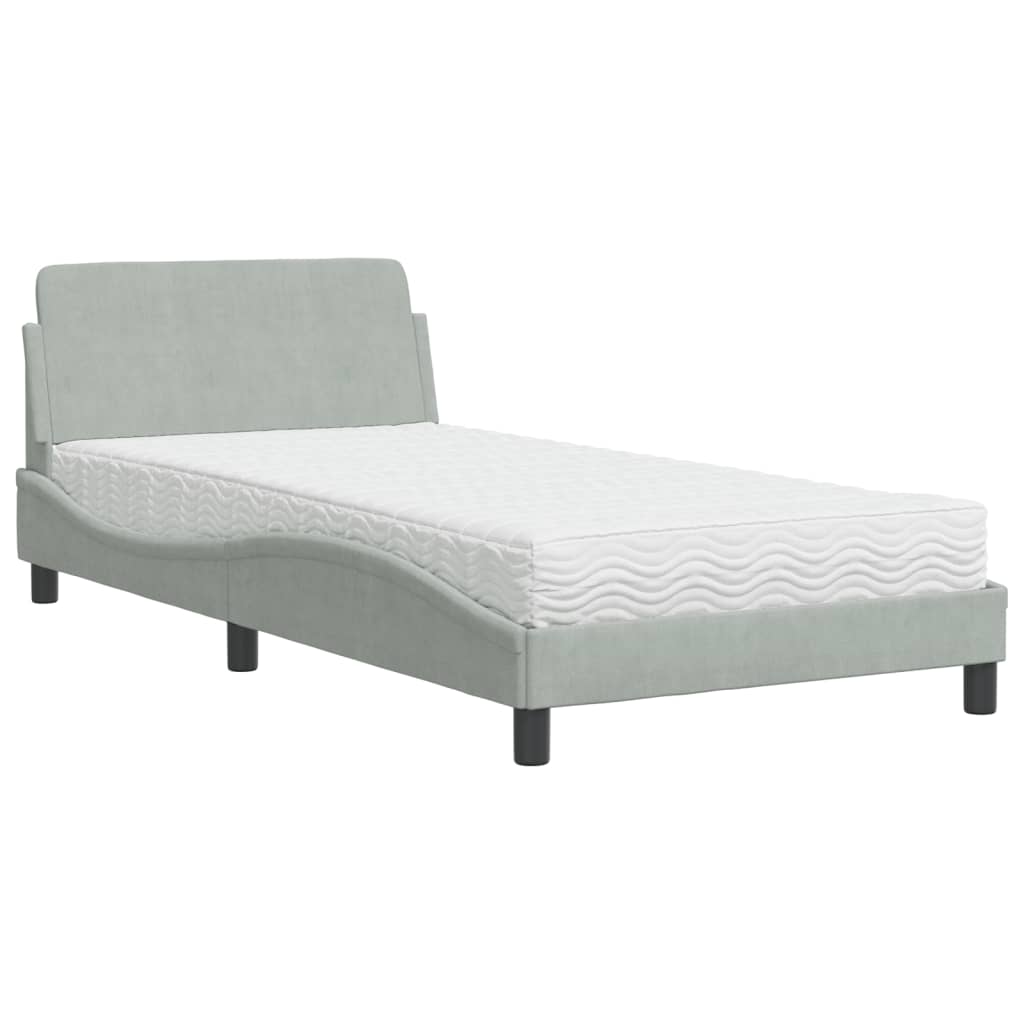 Lit avec matelas Dover gris clair 100x200 cm velours - XIOS