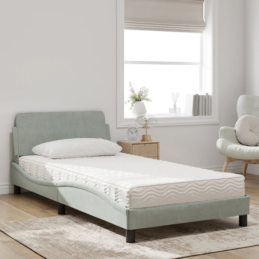 Lit avec matelas Dover gris clair 100x200 cm velours - XIOS